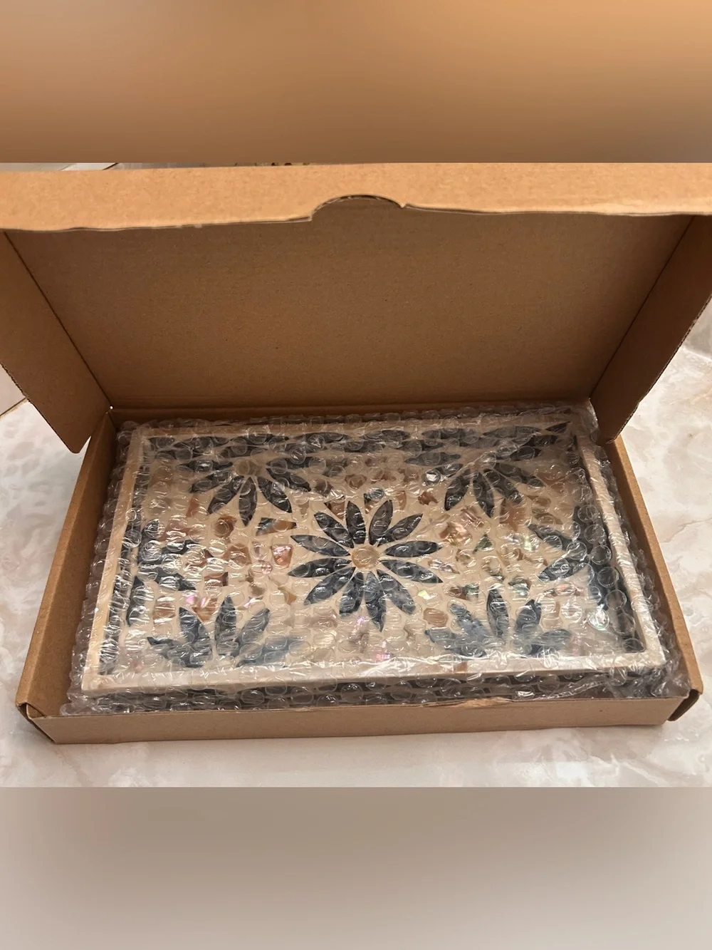 Mother of Pearl Shell Tray - Navy & Brown